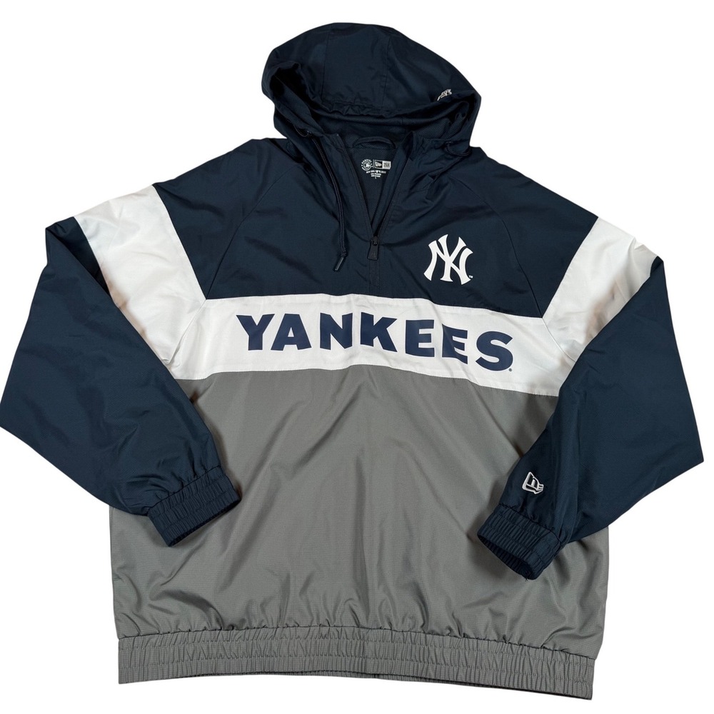 New York Yankees New Era Quarter Zip Windbreaker Jacket Navy Gray Men Sz L